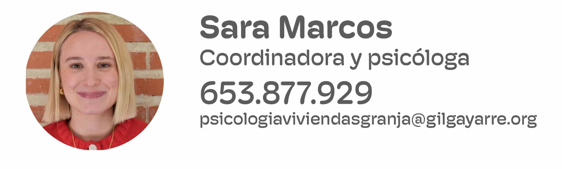 Contacto de Sara Marcos, psicloga de las viviendas de la Fundacin Gil Gayarre en San Sebastin de los Reyes